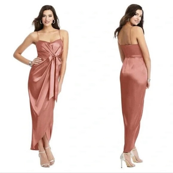AFTER SIX Draped Desert Rose Satin Midi Formal Dress NWT - Picture 1 of 10
